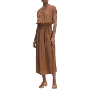 Everlane The Gathered Midi Dress Women’s Size Medium Quiet Luxury Carob Brown‎